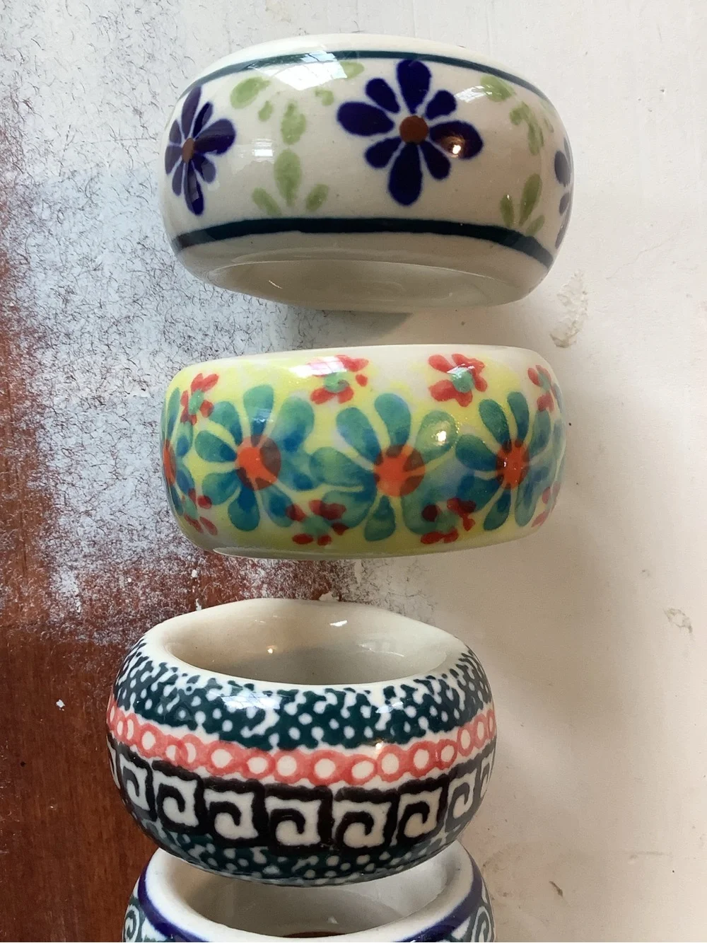 Lot Of 5 Five Polish Pottery Napkin Rings UNIKAT